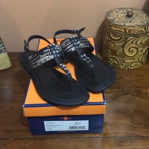 Black/Pewter Leather Sandals Size 7.5